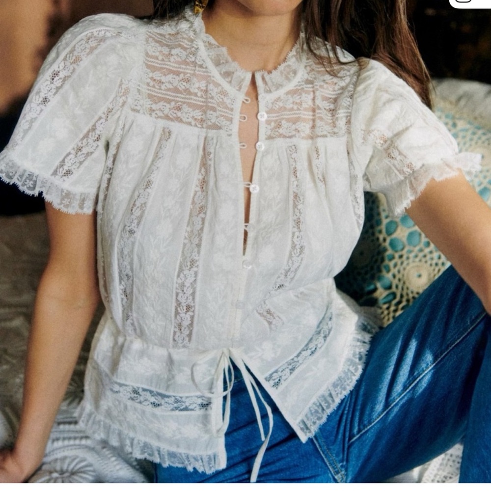 Sezane White Lace Blouse